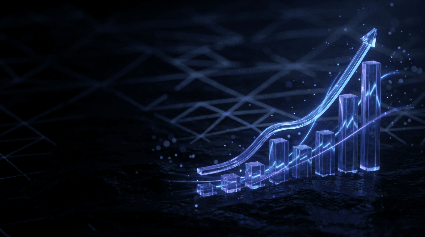 Abstract glowing ascending line graph and upward arrow, representing local SEO ranking growth for Louisiana businesses.